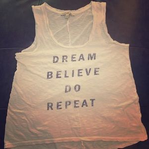 One Eleven High Low Sleeveless Tee with Blue Text